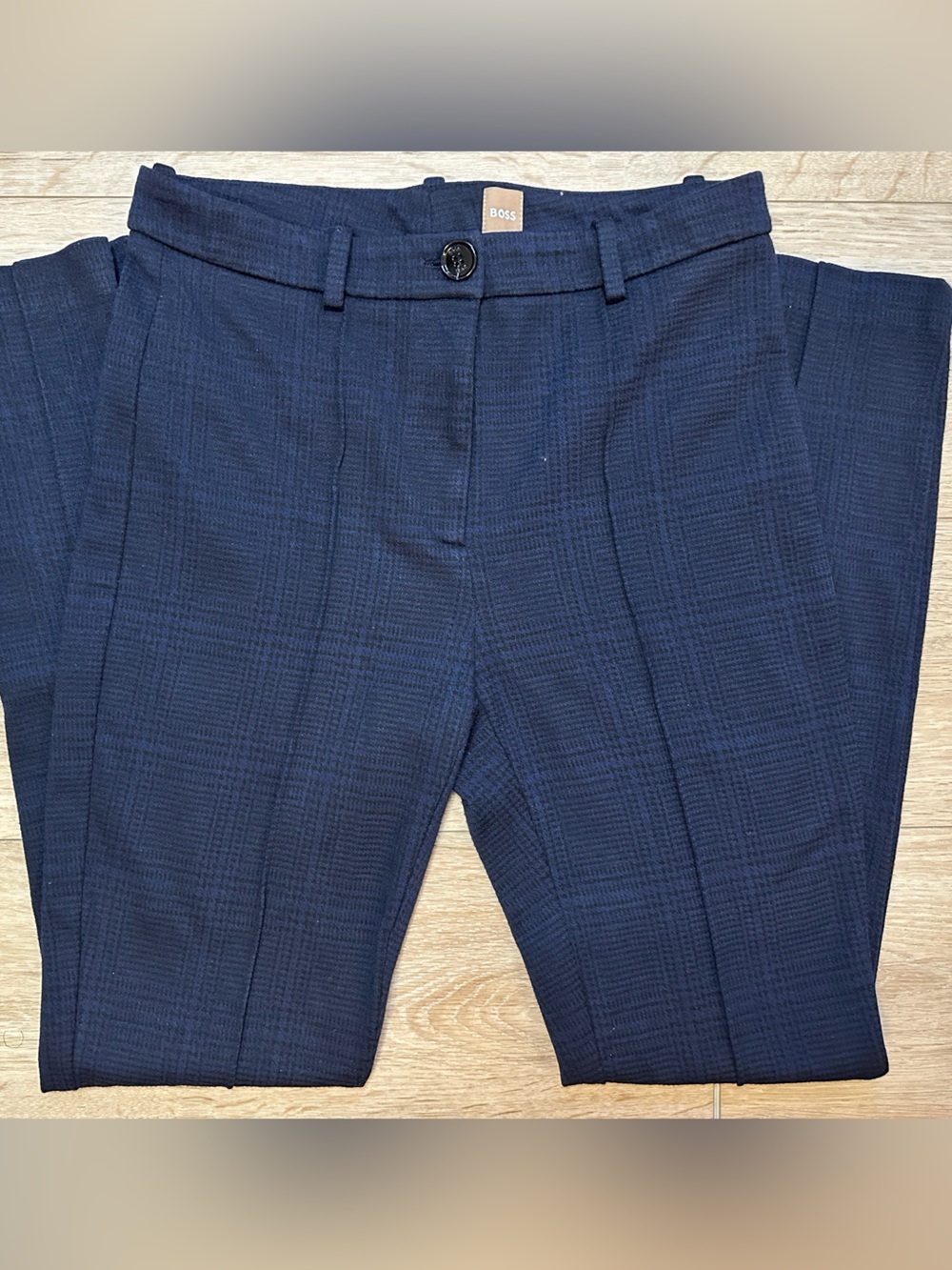 Boss Plaid Navy Textured Dress- work - business- pants
